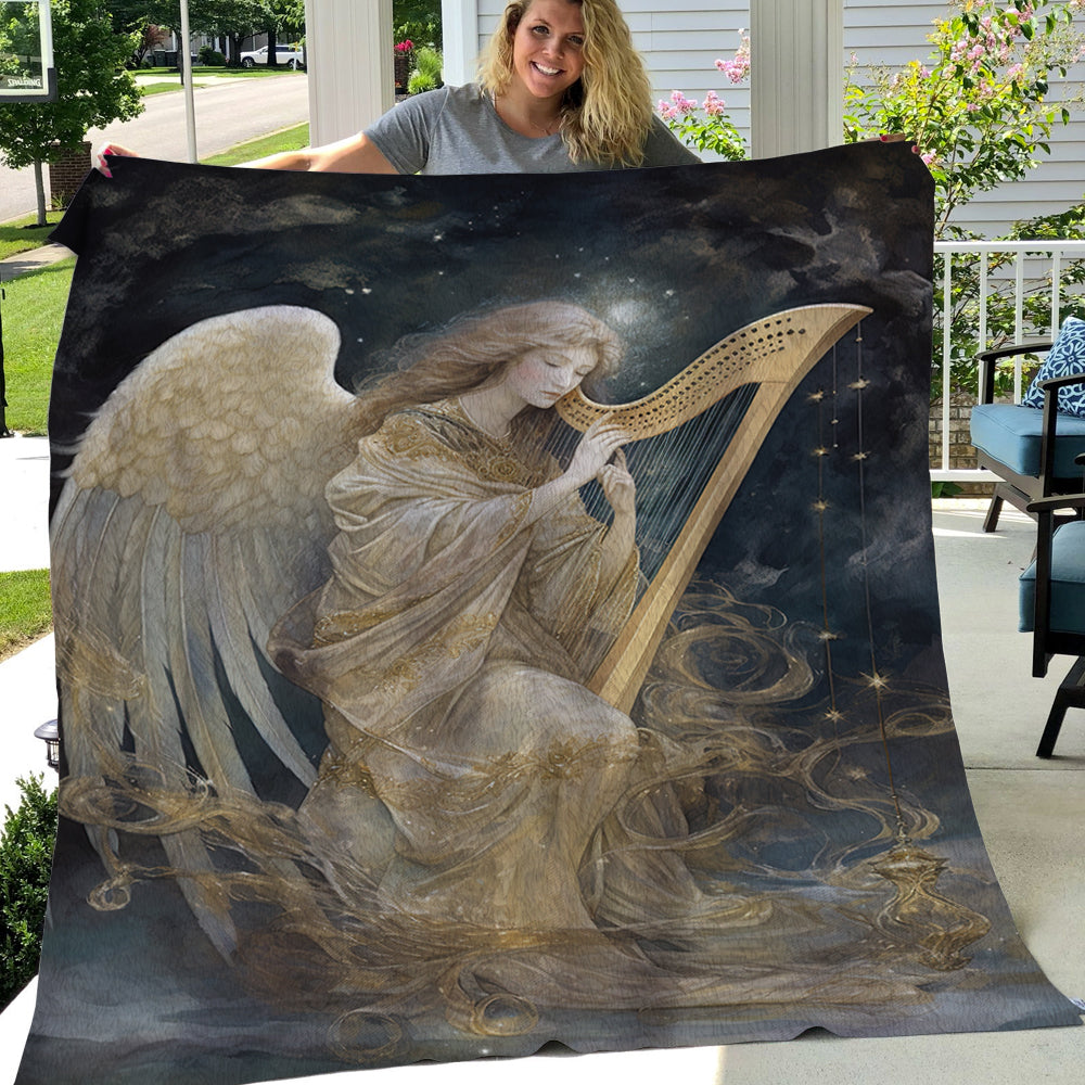 Cute Angel Is Playing The Harp Christmas, Angel Xmas Fleece Blanket & Sherpa Blanket Gift