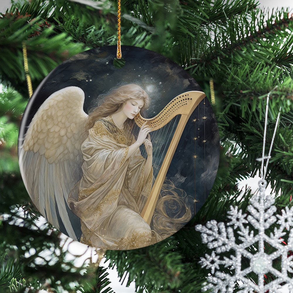 Harmonious Serenade Angel of the Night, Angel Circle Ceramic Ornament Christmas Gift