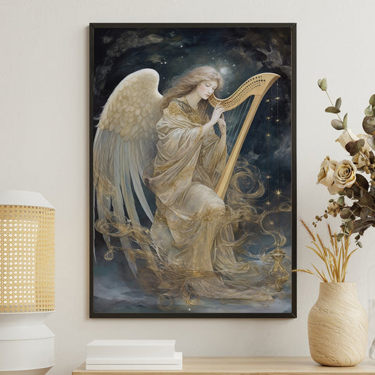 Harmonious Serenade Angel of the Night, Christmas Canvas Painting, Xmas Wall Art Decor - Christmas Poster Gift For Angel Lovers