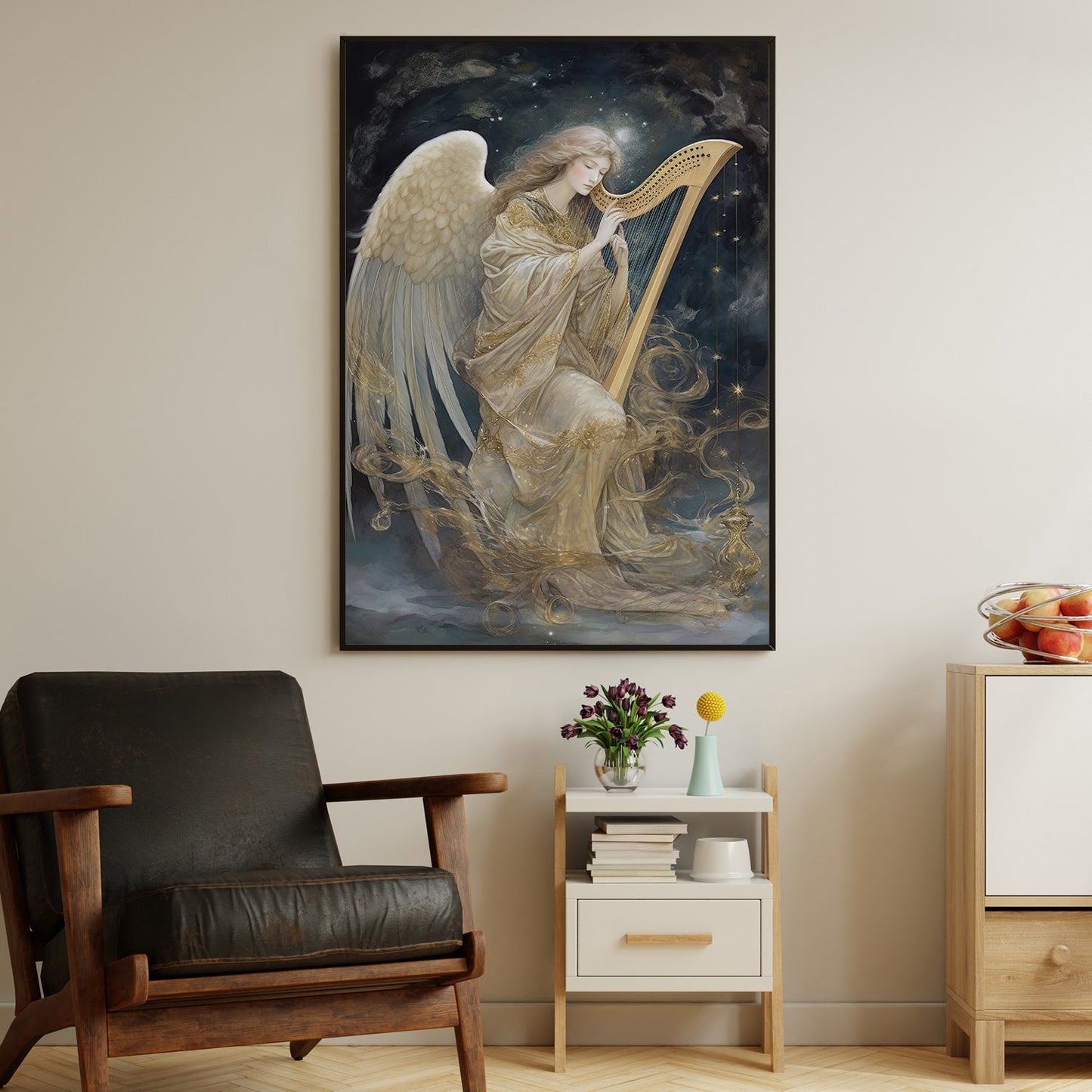 Harmonious Serenade Angel of the Night, Christmas Canvas Painting, Xmas Wall Art Decor - Christmas Poster Gift For Angel Lovers