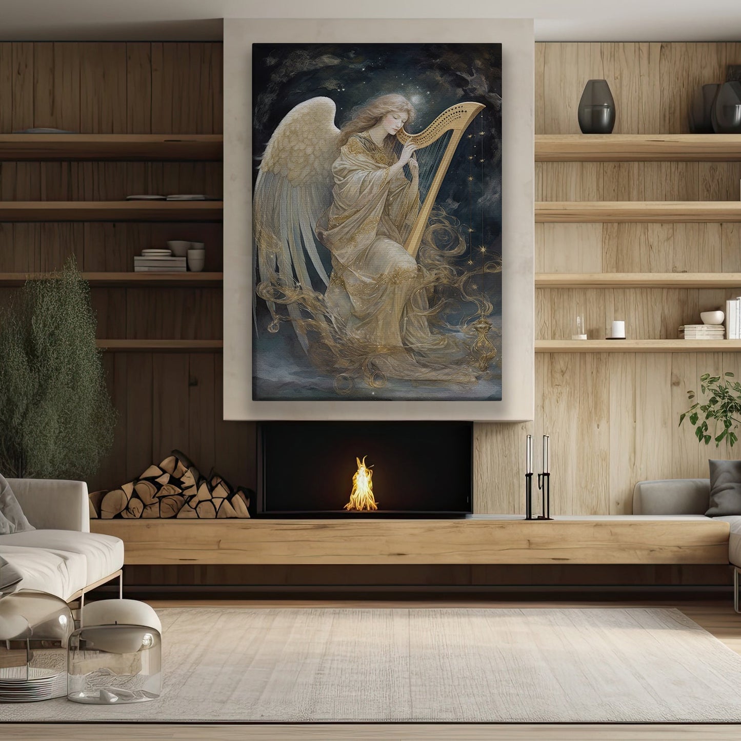 Harmonious Serenade Angel of the Night, Christmas Canvas Painting, Xmas Wall Art Decor - Christmas Poster Gift For Angel Lovers