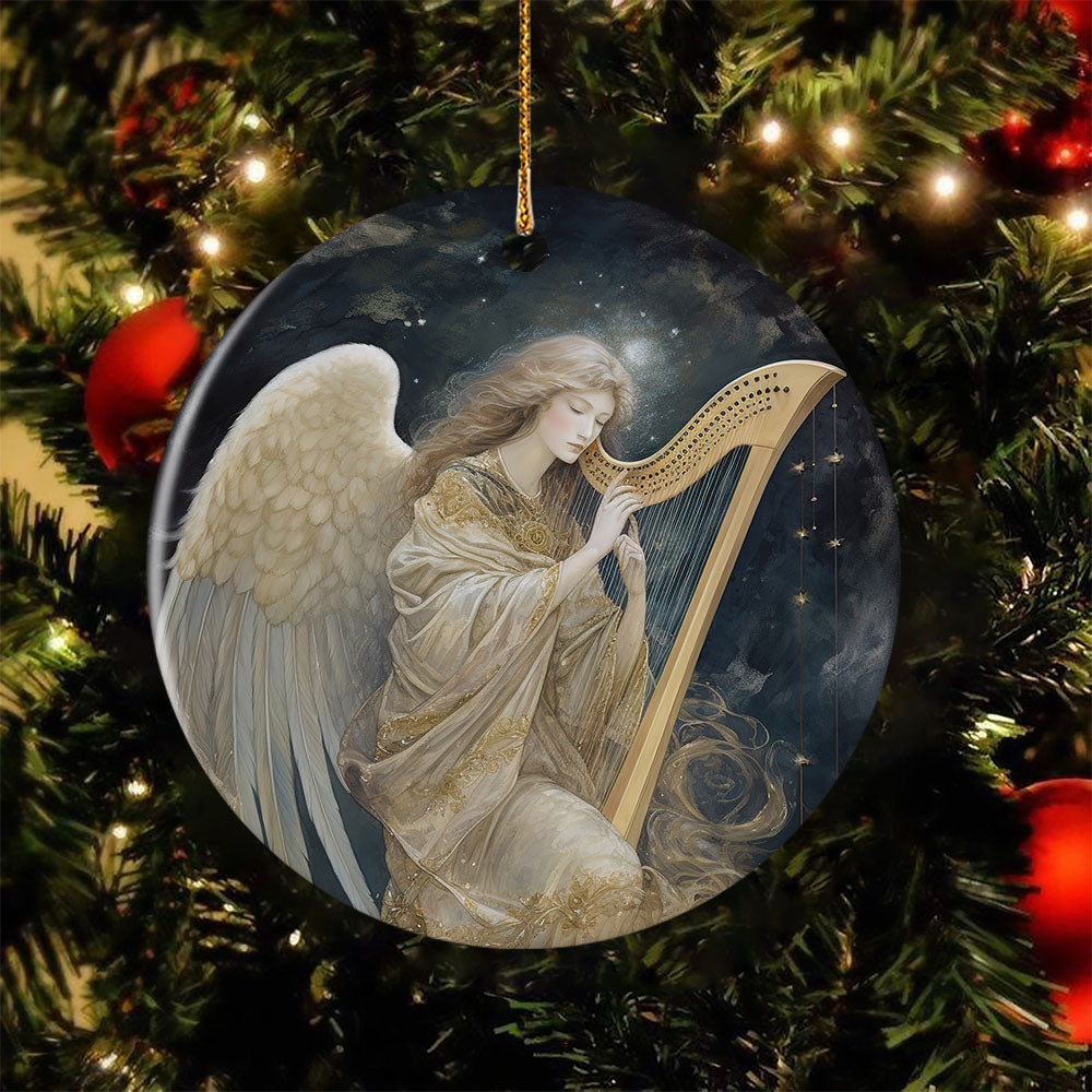 Harmonious Serenade Angel of the Night, Angel Circle Ceramic Ornament Christmas Gift