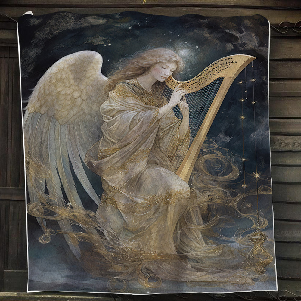 Cute Angel Is Playing The Harp Christmas, Angel Xmas Fleece Blanket & Sherpa Blanket Gift