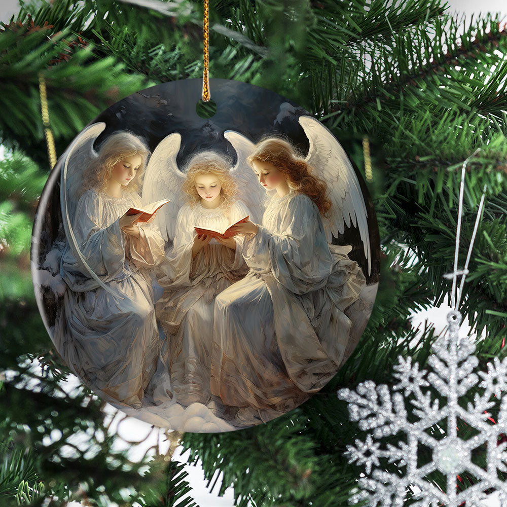 Angels Singing Under the Moonlit Forest, Angel Circle Ceramic Ornament Christmas Gift