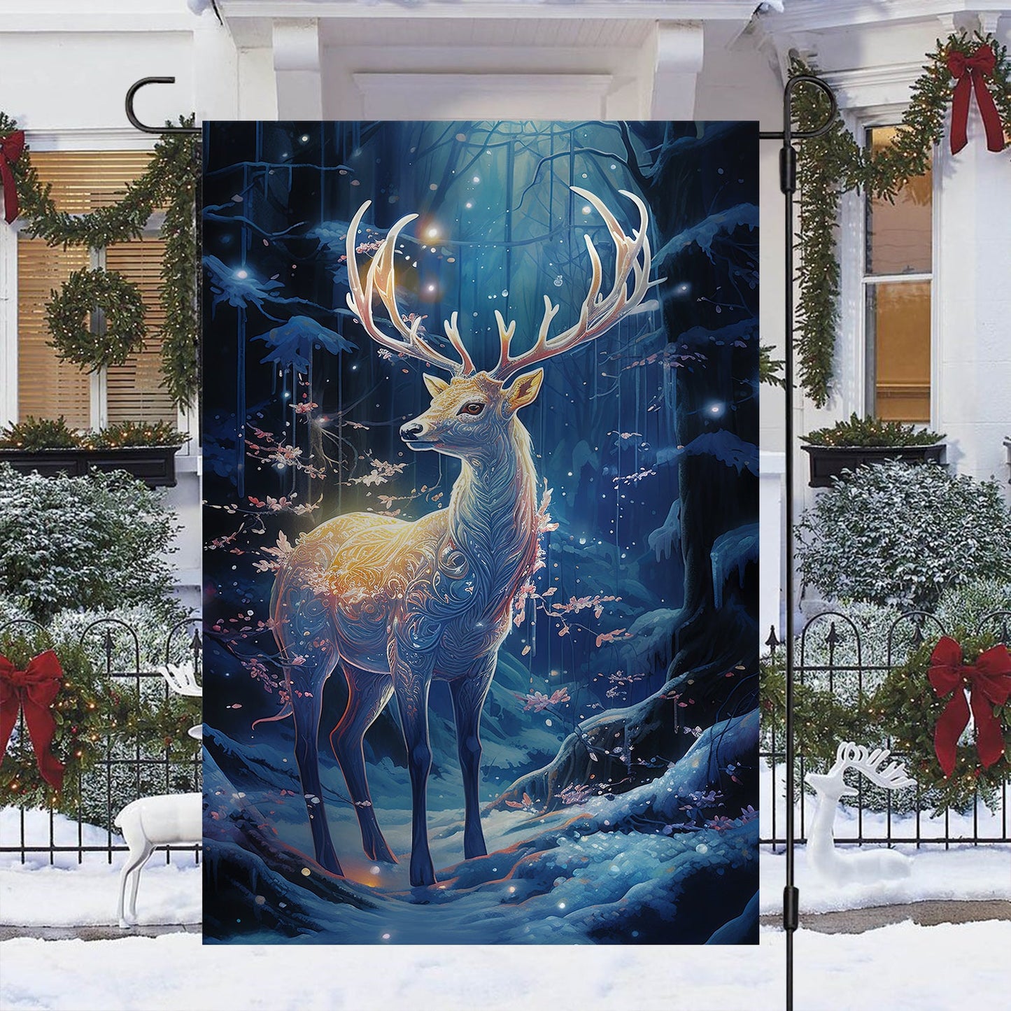 Alone Reindeer Brighten In The Forest Christmas, Reindeer Xmas Garden Flag & House Flag Gift