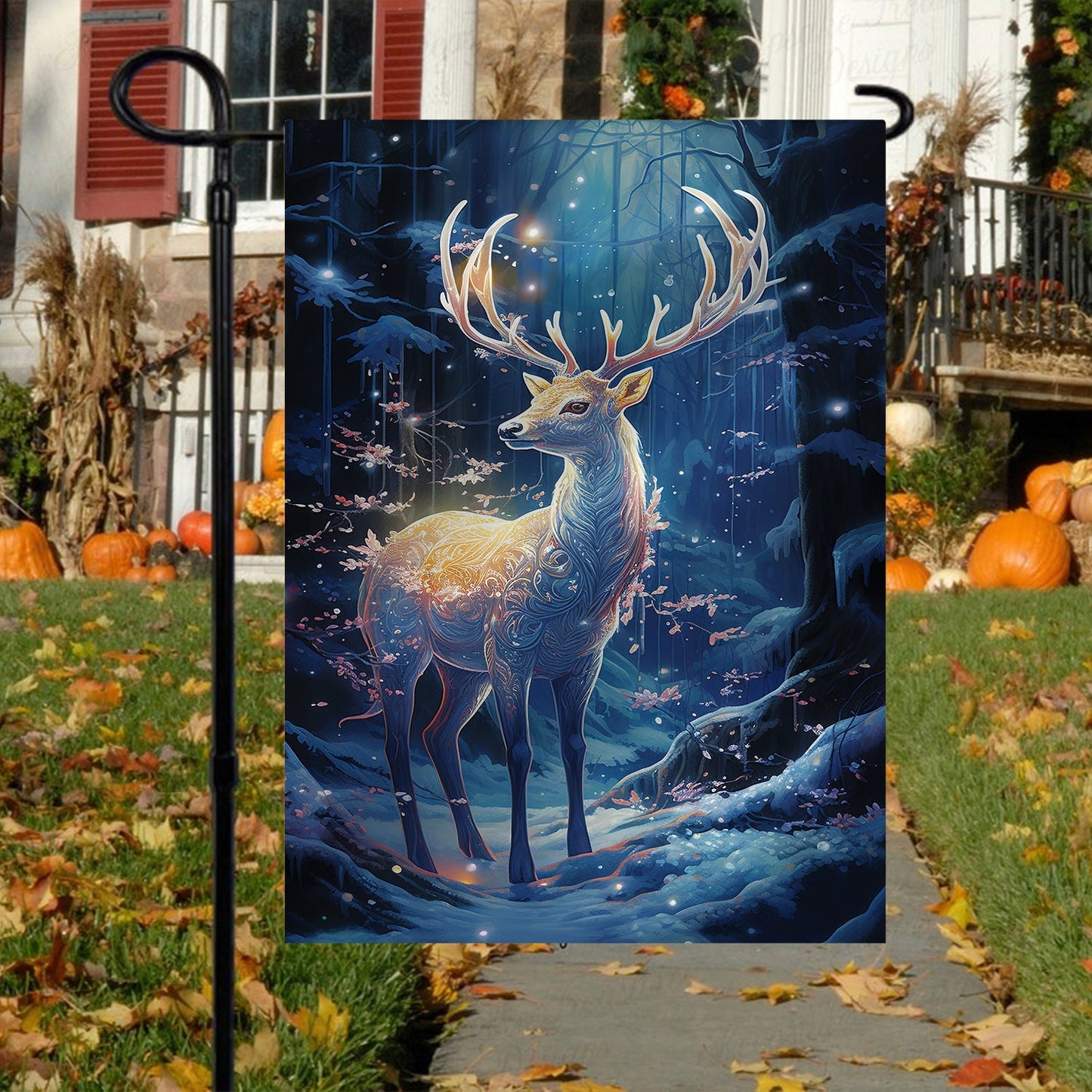 Alone Reindeer Brighten In The Forest Christmas, Reindeer Xmas Garden Flag & House Flag Gift