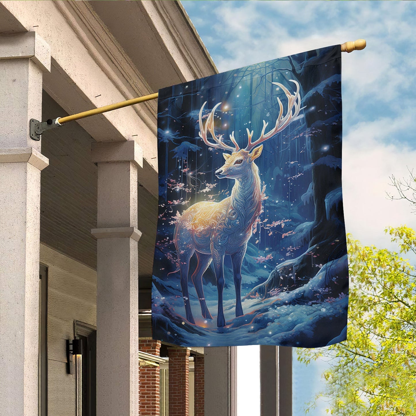 Alone Reindeer Brighten In The Forest Christmas, Reindeer Xmas Garden Flag & House Flag Gift