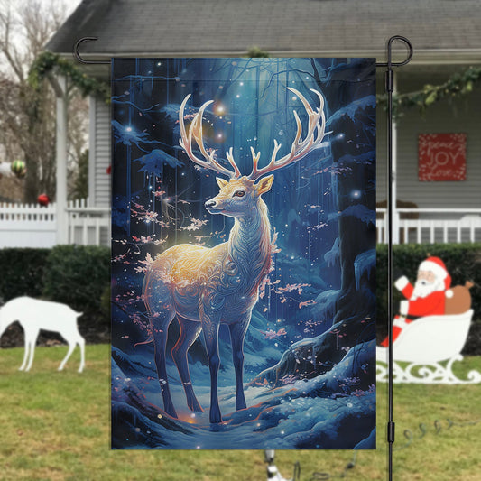 Alone Reindeer Brighten In The Forest Christmas, Reindeer Xmas Garden Flag & House Flag Gift