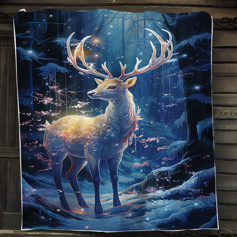 Alone Reindeer Glow In The Forest Christmas, Reindeer Xmas Fleece Blanket & Sherpa Blanket Gift