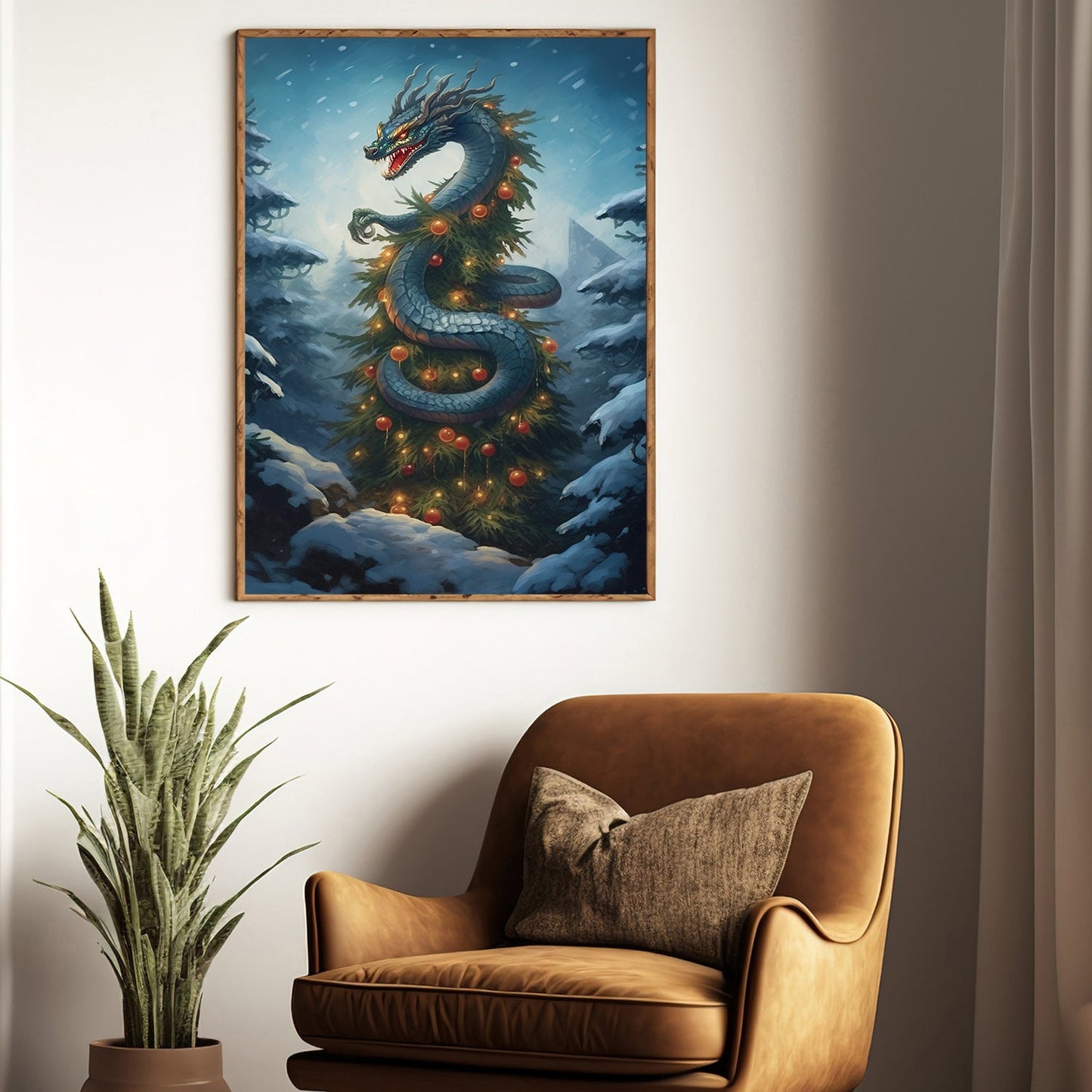 Dragonpine Delight A Mythical Celebration of Winter, Christmas Canvas Painting, Xmas Wall Art Decor - Christmas Poster Gift For Dragon Lovers