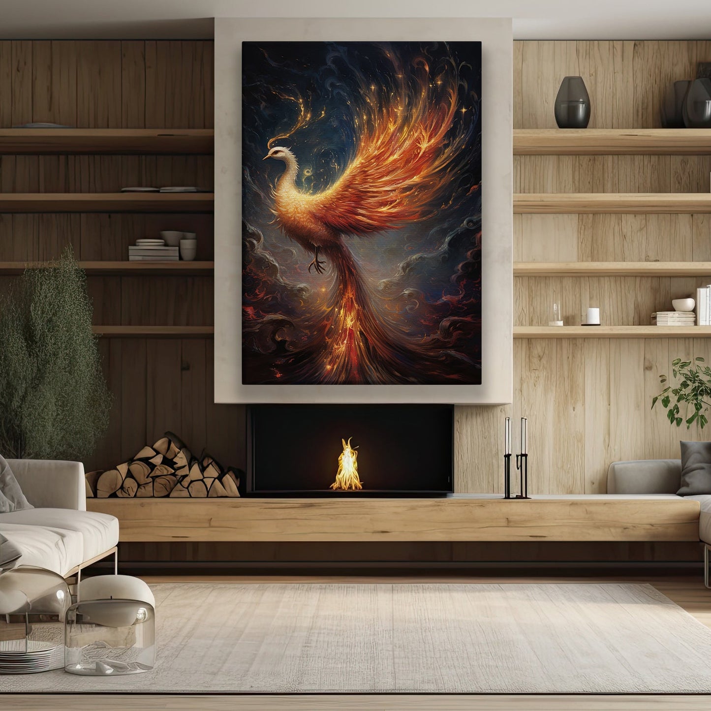 Resurgence of the Phoenix Dance of Flames and Eternity, Christmas Canvas Painting, Xmas Wall Art Decor - Christmas Poster Gift For Phoenix Lovers