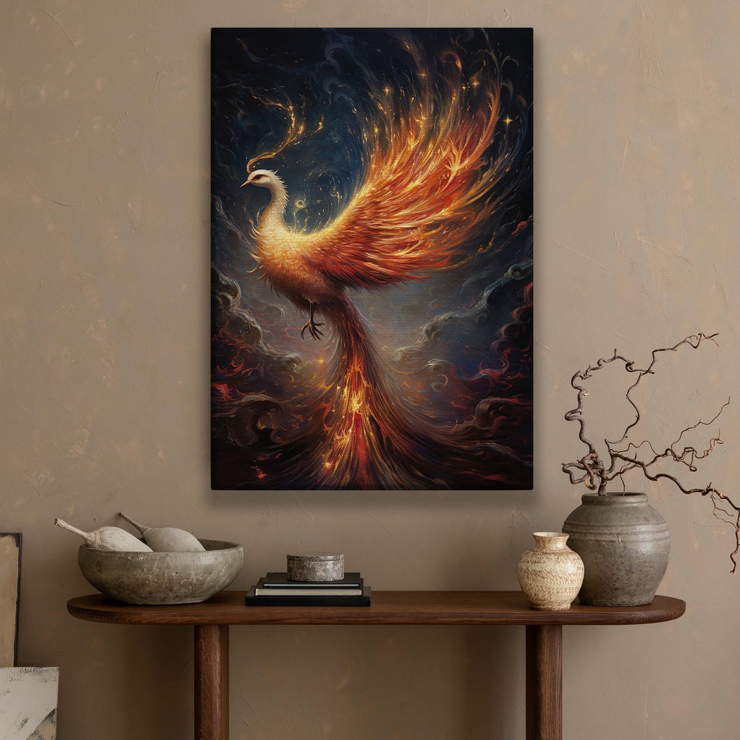 Resurgence of the Phoenix Dance of Flames and Eternity, Christmas Canvas Painting, Xmas Wall Art Decor - Christmas Poster Gift For Phoenix Lovers