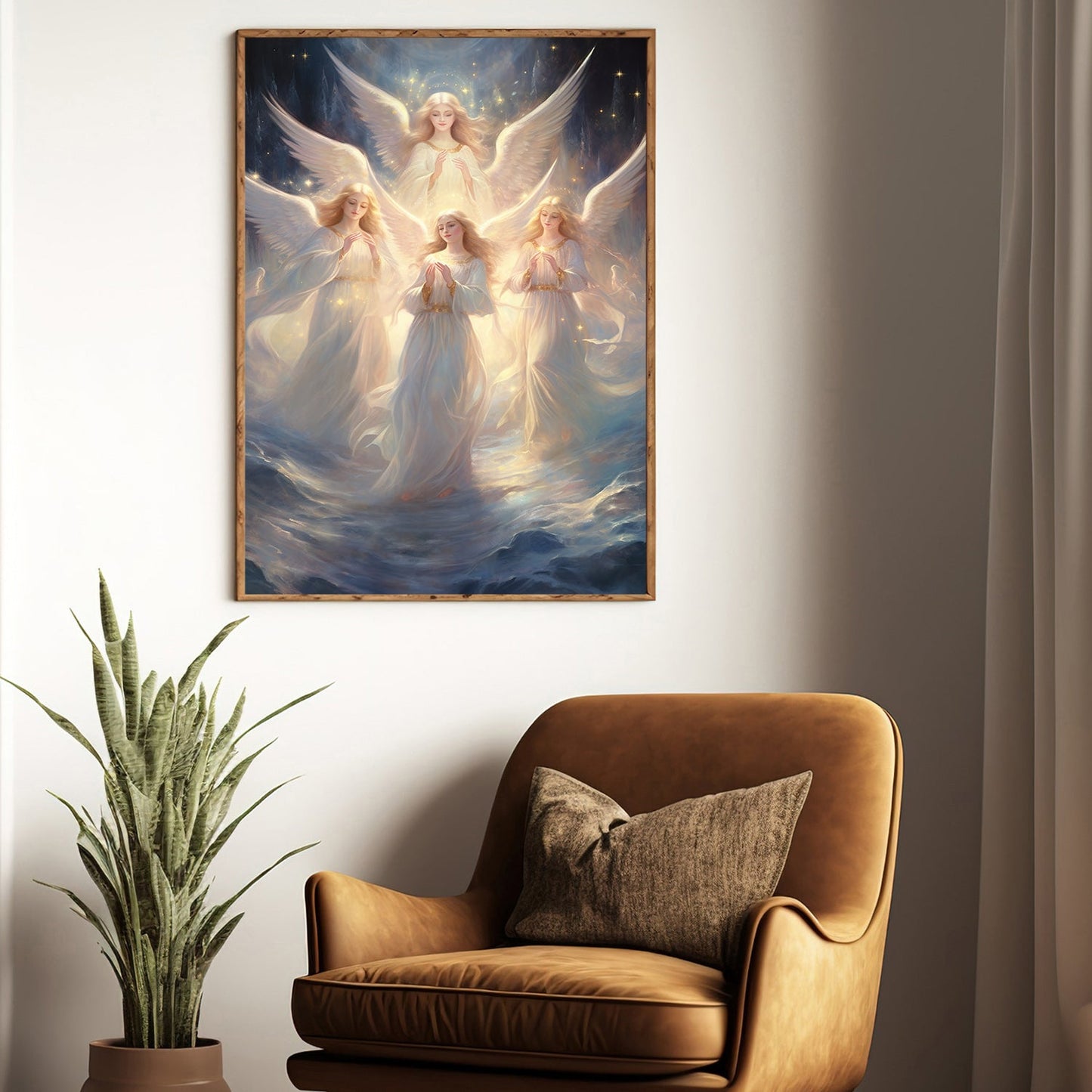 Angels Amidst The Stars, Christmas Canvas Painting, Xmas Wall Art Decor - Christmas Poster Gift For Angel Lovers