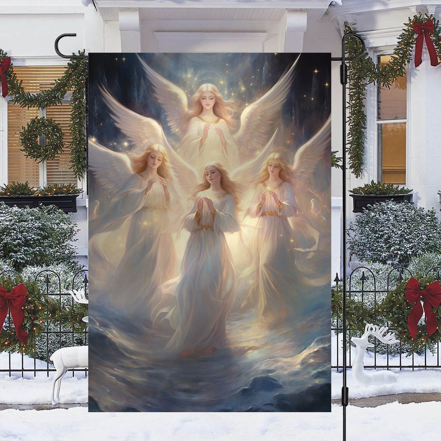 Angels Are Praying Christmas, Angel Xmas Garden Flag & House Flag Gift