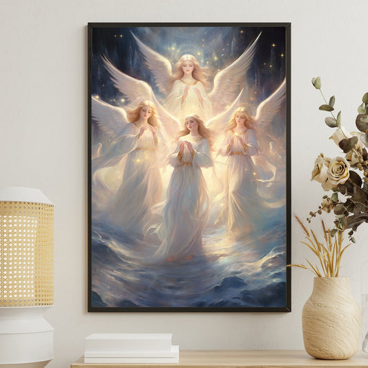 Angels Amidst The Stars, Christmas Canvas Painting, Xmas Wall Art Decor - Christmas Poster Gift For Angel Lovers