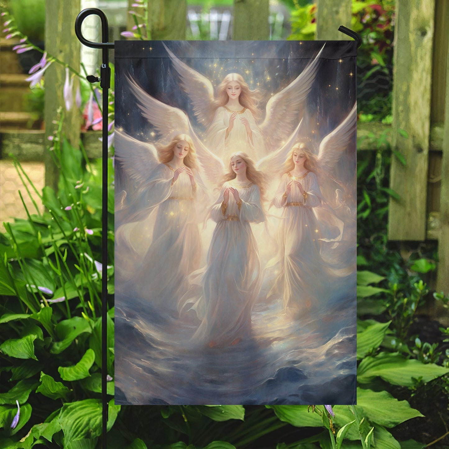 Angels Are Praying Christmas, Angel Xmas Garden Flag & House Flag Gift