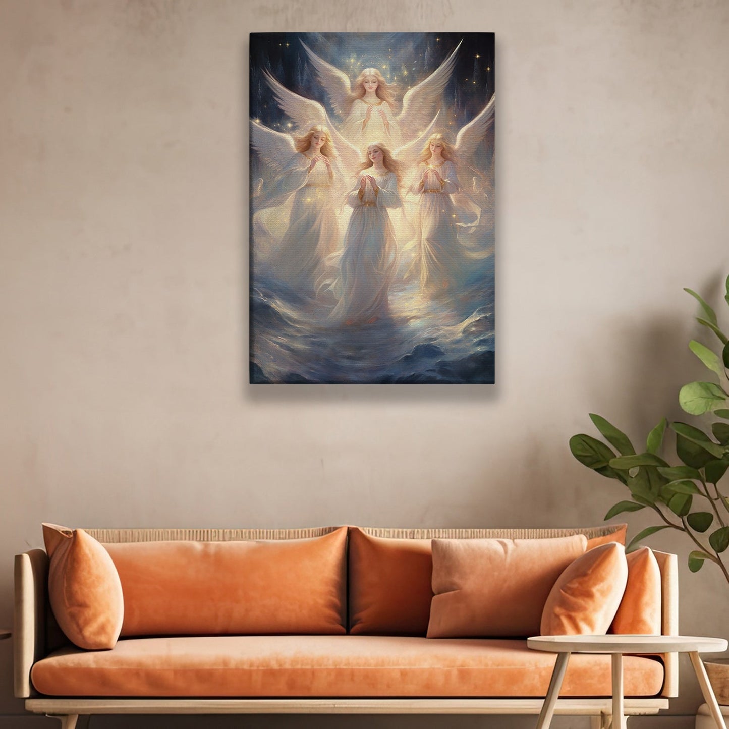 Angels Amidst The Stars, Christmas Canvas Painting, Xmas Wall Art Decor - Christmas Poster Gift For Angel Lovers