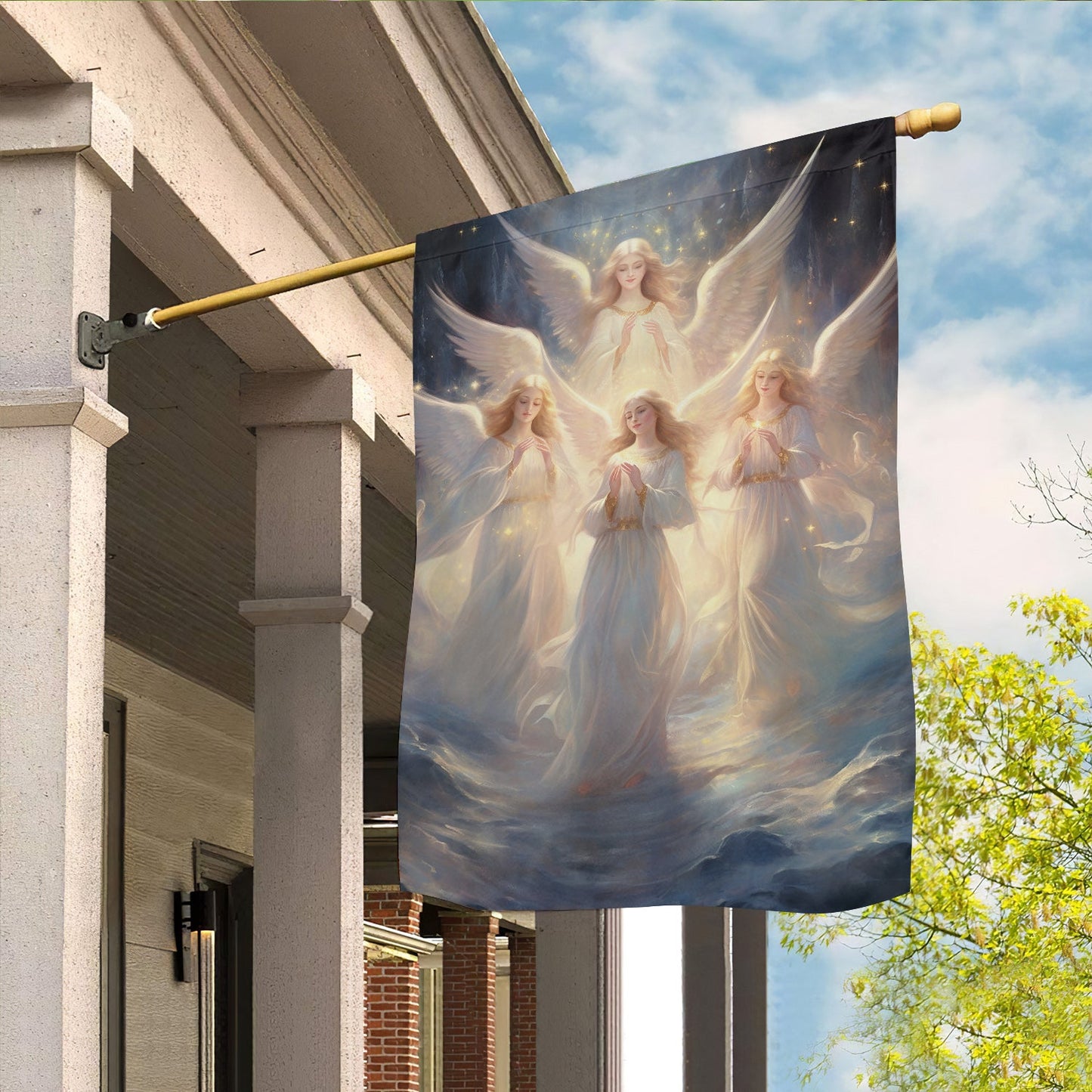 Angels Are Praying Christmas, Angel Xmas Garden Flag & House Flag Gift