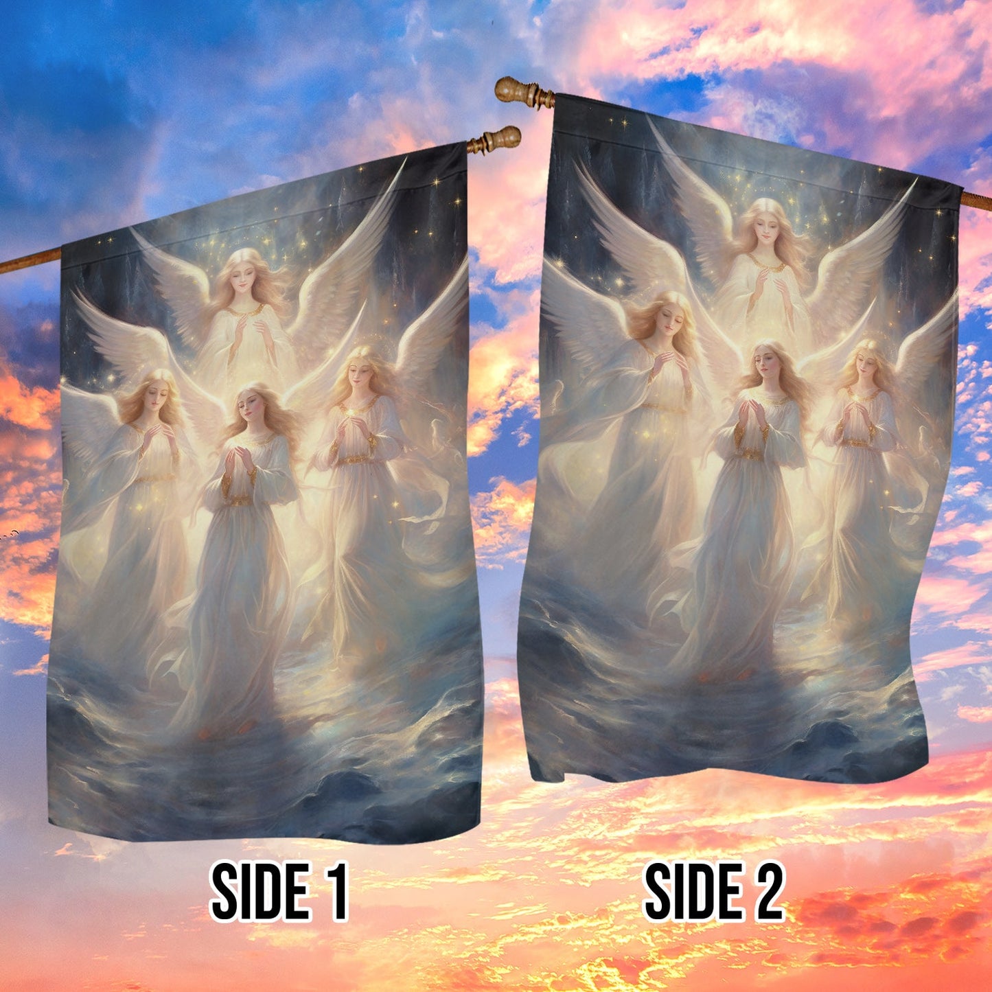 Angels Are Praying Christmas, Angel Xmas Garden Flag & House Flag Gift