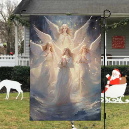 Angels Are Praying Christmas, Angel Xmas Garden Flag & House Flag Gift