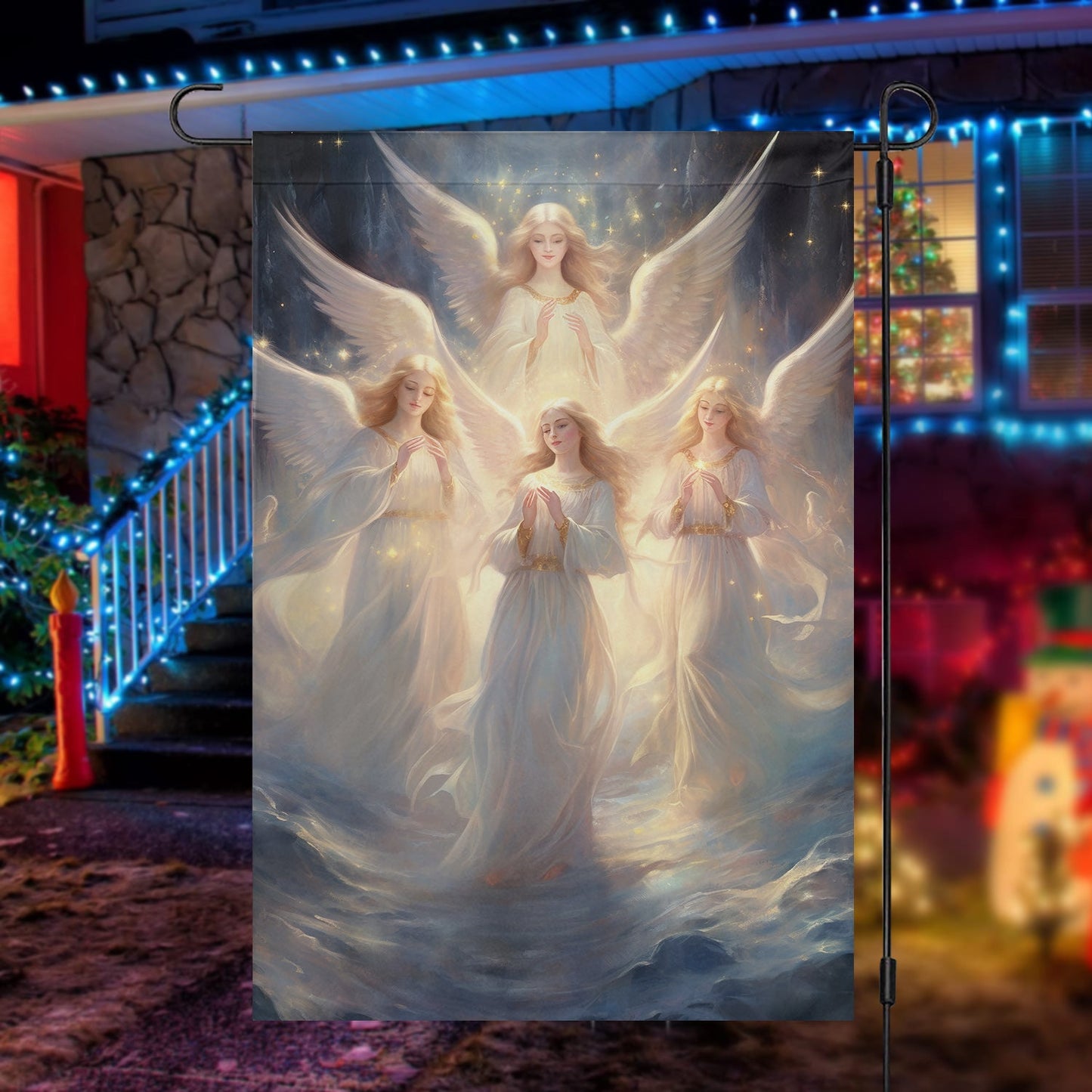 Angels Are Praying Christmas, Angel Xmas Garden Flag & House Flag Gift