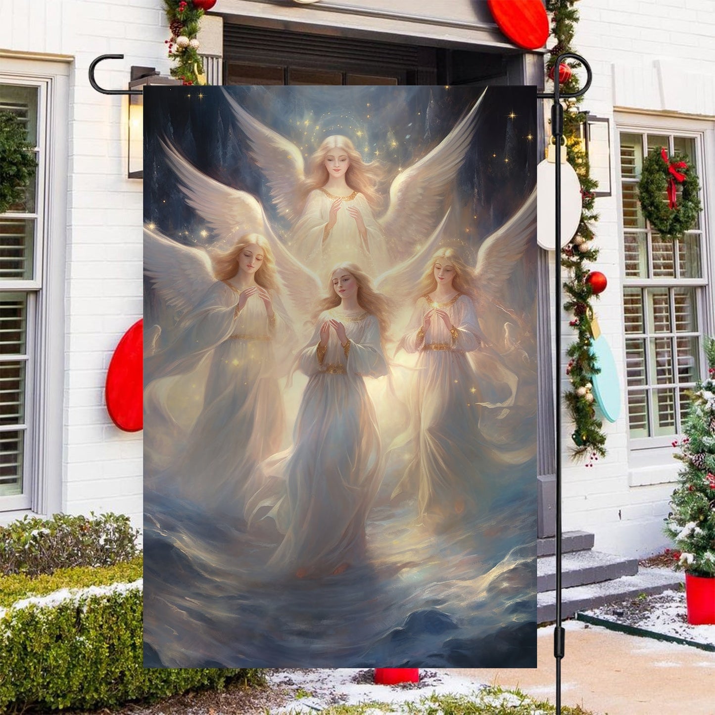 Angels Are Praying Christmas, Angel Xmas Garden Flag & House Flag Gift