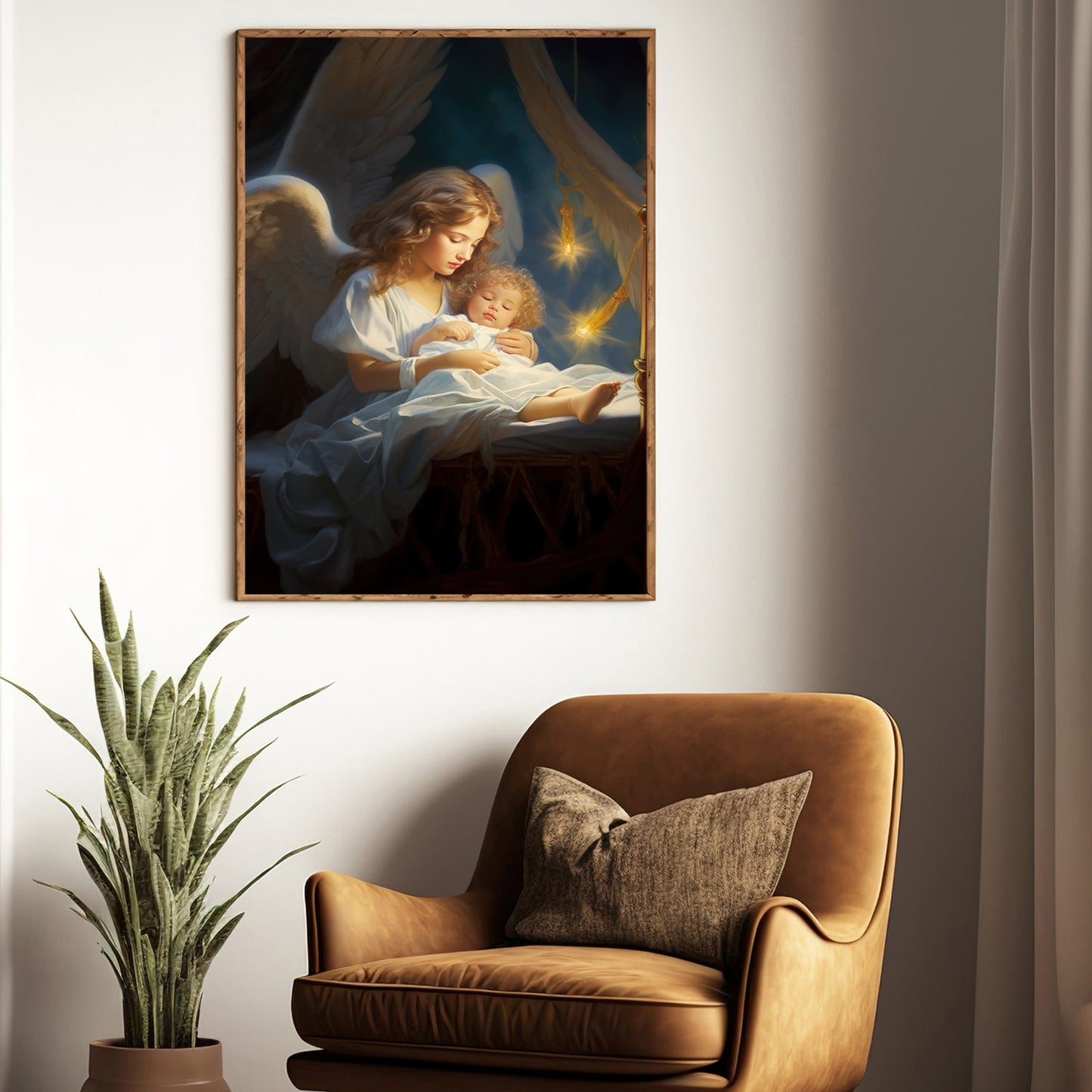 Divine Embrace Angel's Lullaby, Christmas Canvas Painting, Xmas Wall Art Decor - Christmas Poster Gift For Angel Lovers