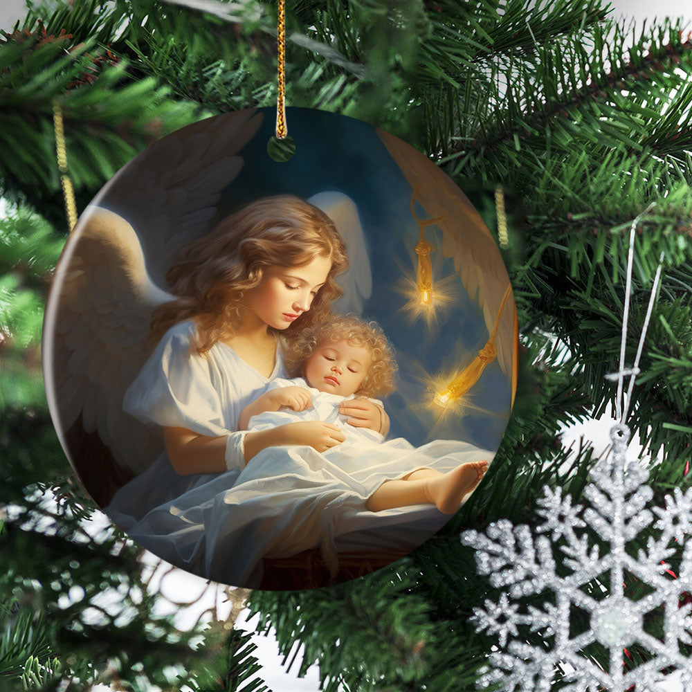 Divine Embrace Angel's Lullaby, Angel Circle Ceramic Ornament Christmas Gift