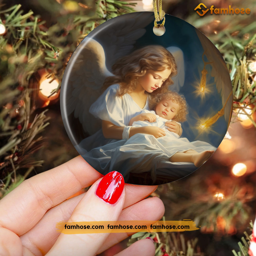 Divine Embrace Angel's Lullaby, Angel Circle Ceramic Ornament Christmas Gift