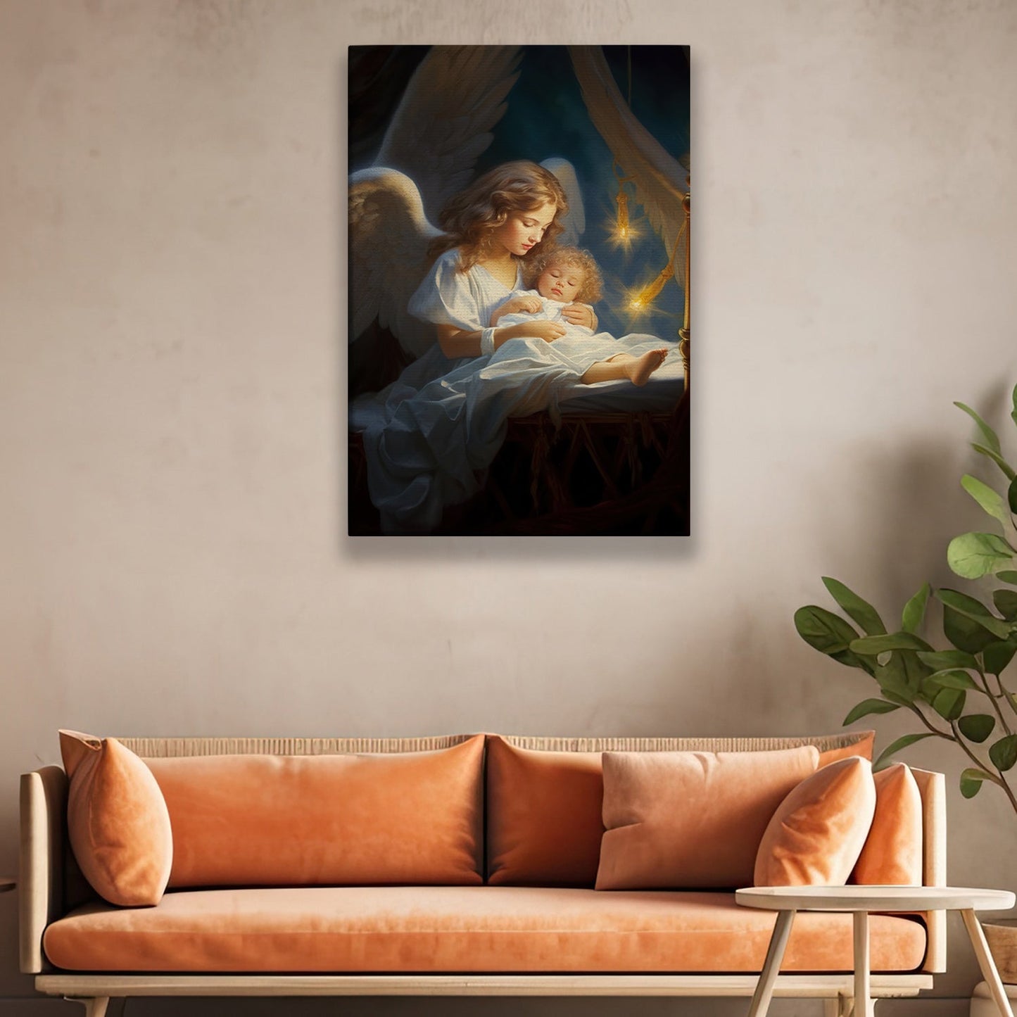 Divine Embrace Angel's Lullaby, Christmas Canvas Painting, Xmas Wall Art Decor - Christmas Poster Gift For Angel Lovers