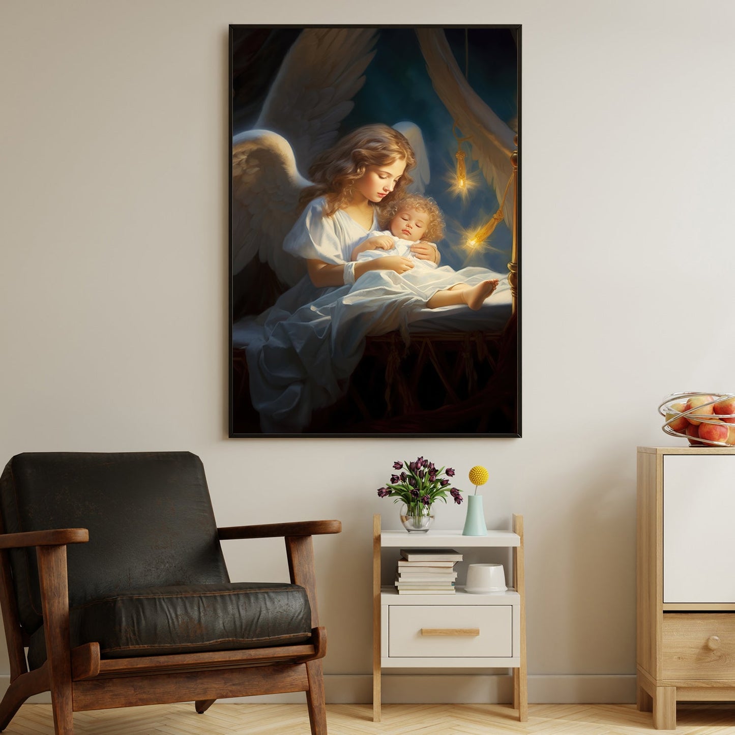 Divine Embrace Angel's Lullaby, Christmas Canvas Painting, Xmas Wall Art Decor - Christmas Poster Gift For Angel Lovers