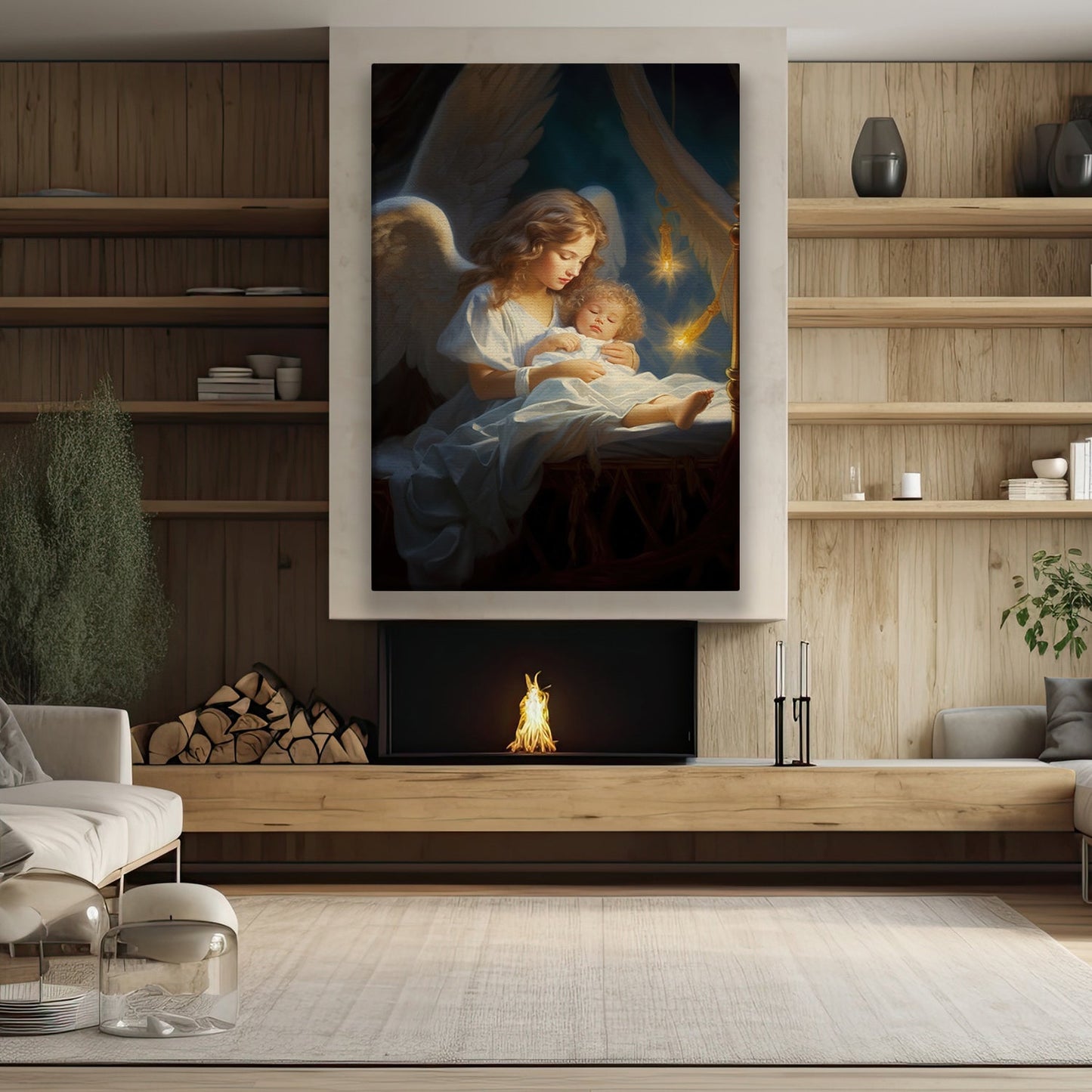 Divine Embrace Angel's Lullaby, Christmas Canvas Painting, Xmas Wall Art Decor - Christmas Poster Gift For Angel Lovers