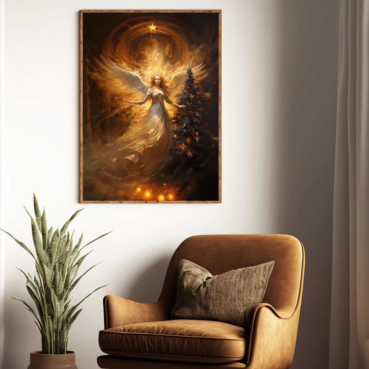 Angel's Embrace Of Light And Shadow, Christmas Canvas Painting, Xmas Wall Art Decor - Christmas Poster Gift For Angel Lovers