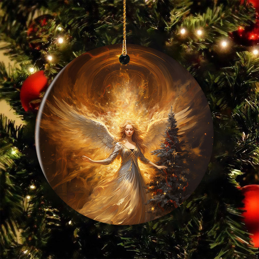 Radiant Serenity Guardian of Light, Angel Circle Ceramic Ornament Christmas Gift