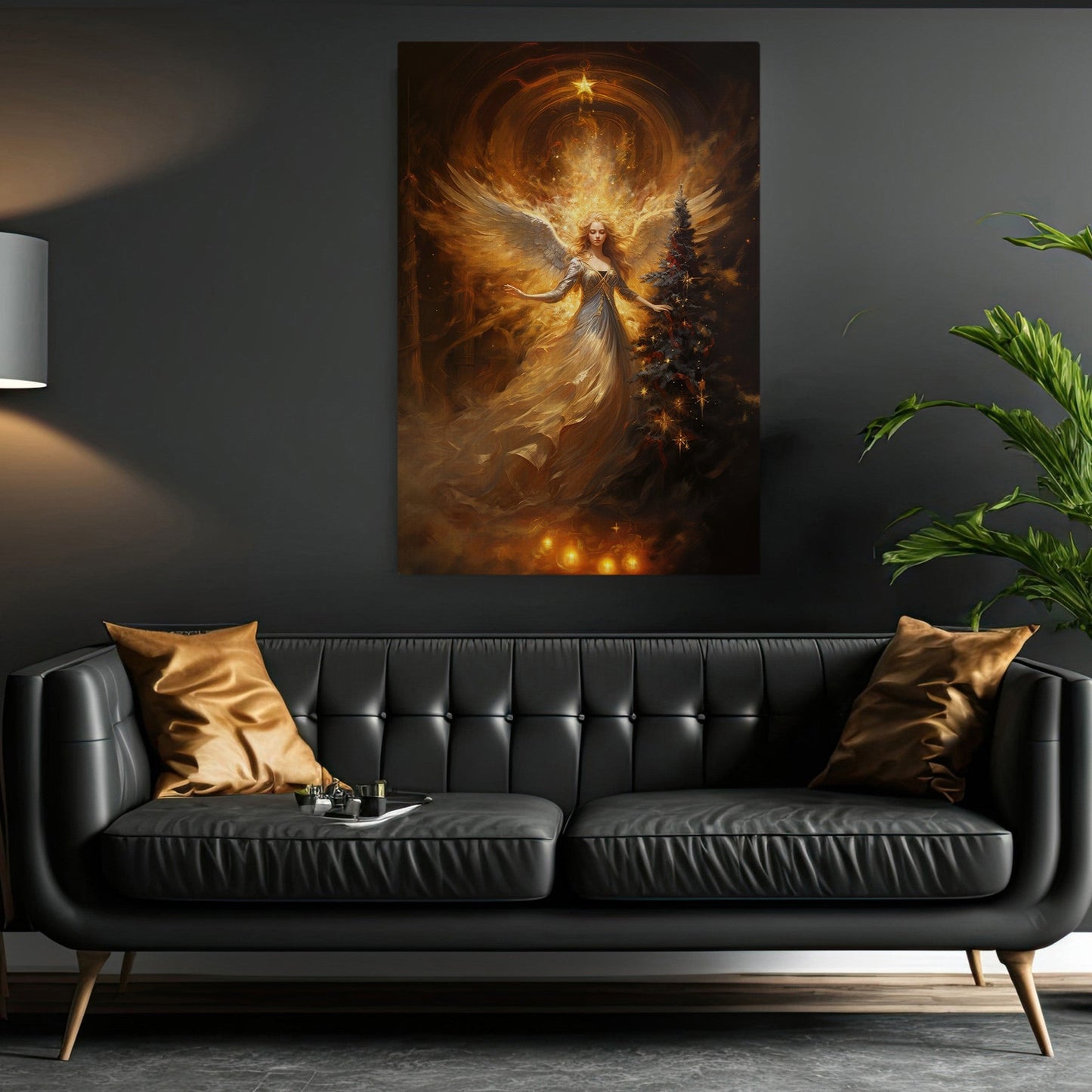 Angel's Embrace Of Light And Shadow, Christmas Canvas Painting, Xmas Wall Art Decor - Christmas Poster Gift For Angel Lovers