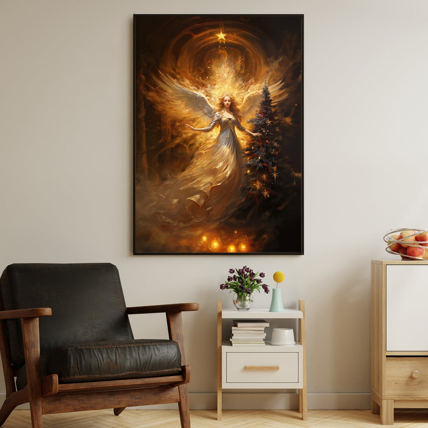 Radiant Serenity Guardian of Light, Christmas Canvas Painting, Xmas Wall Art Decor - Christmas Poster Gift For Angel Lovers