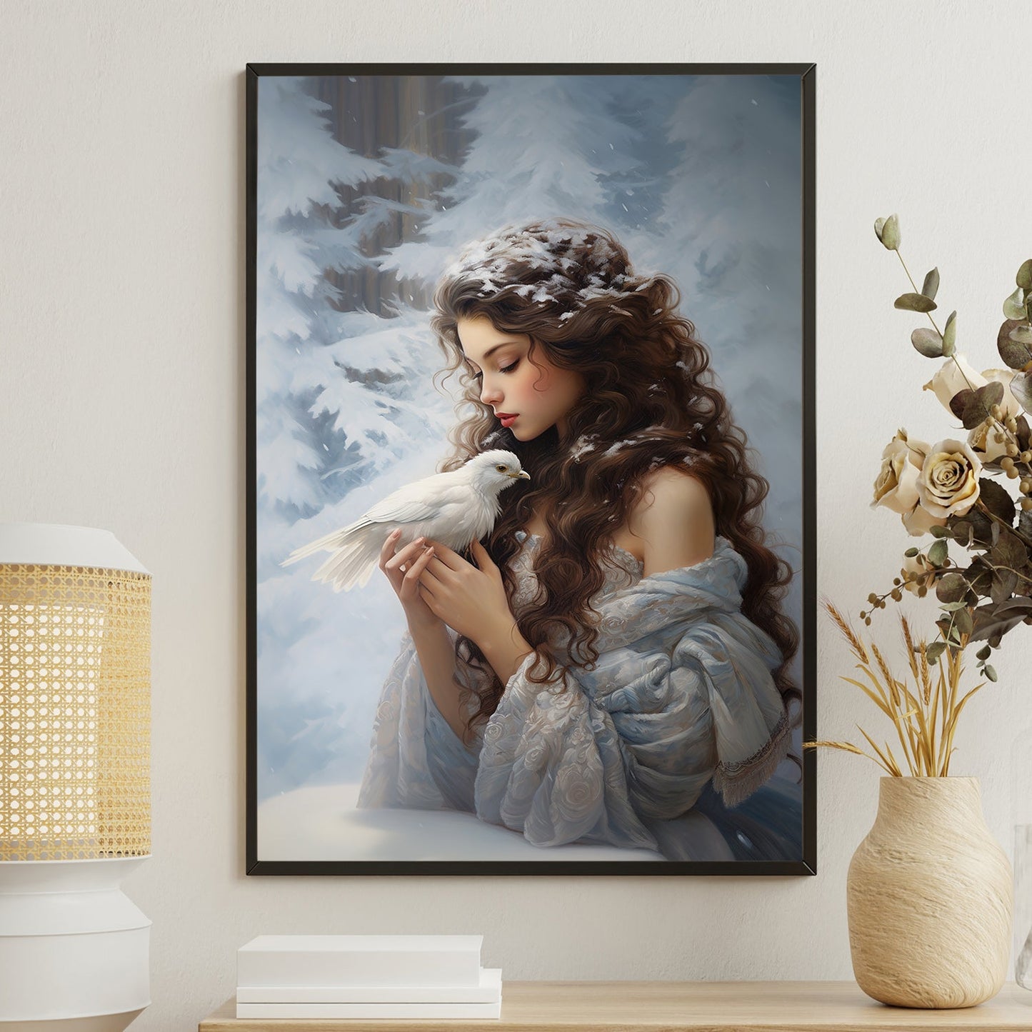 Serene Embrace Winter's Delicate Whisper, Christmas Canvas Painting, Xmas Wall Art Decor - Christmas Poster Gift For Angel Lovers