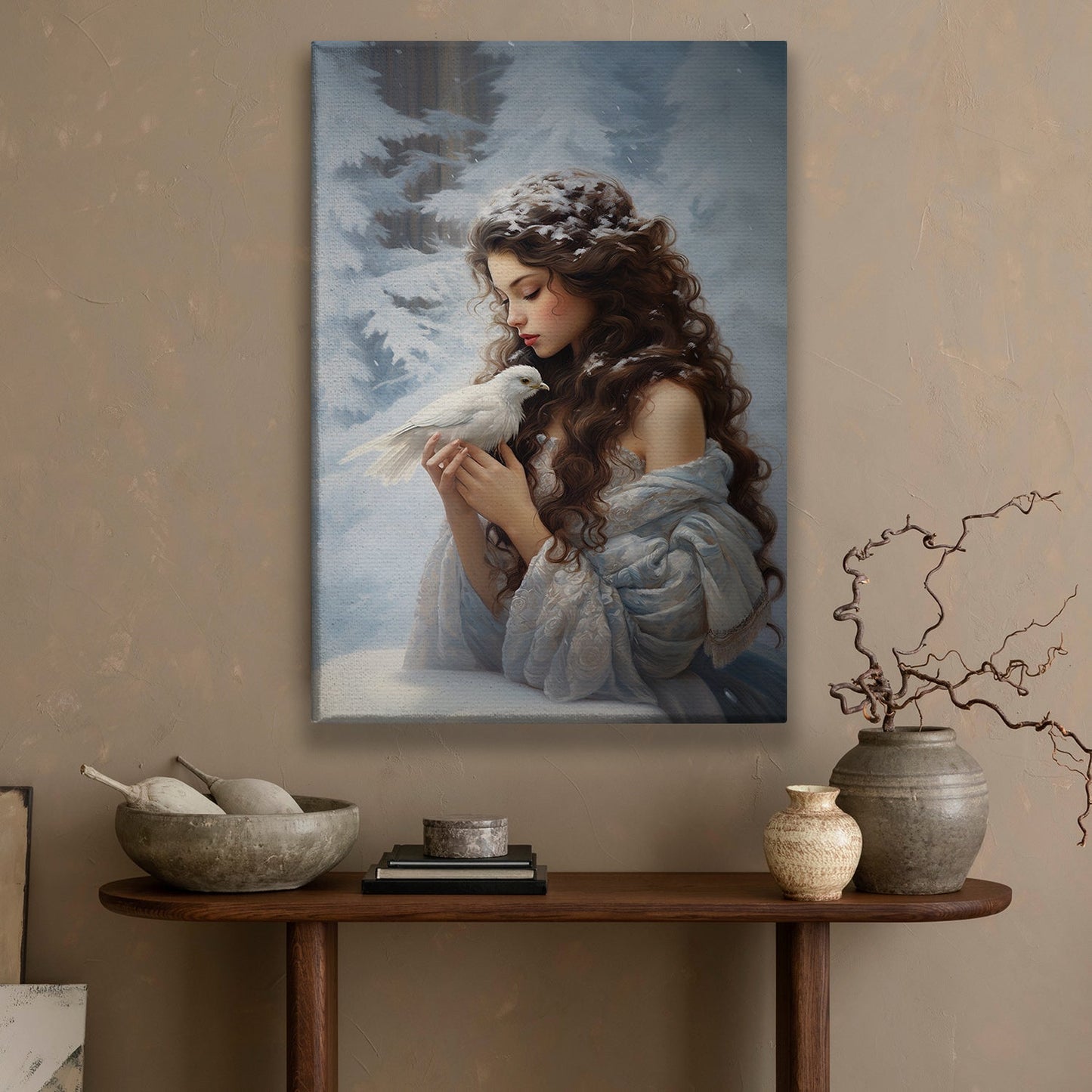 Serene Embrace Winter's Delicate Whisper, Christmas Canvas Painting, Xmas Wall Art Decor - Christmas Poster Gift For Angel Lovers