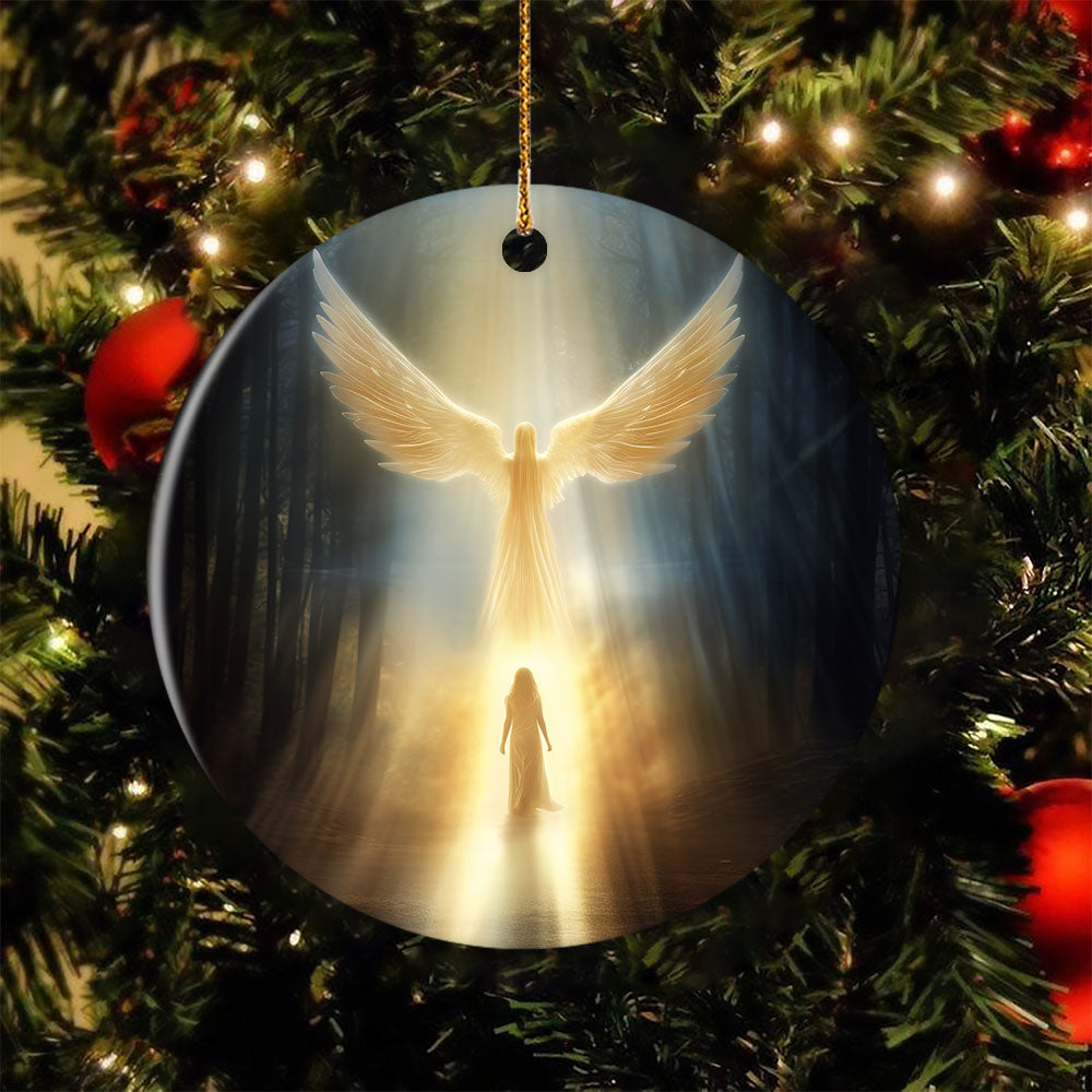 Guardian Angel's Embrace, Angel Circle Ceramic Ornament Christmas Gift