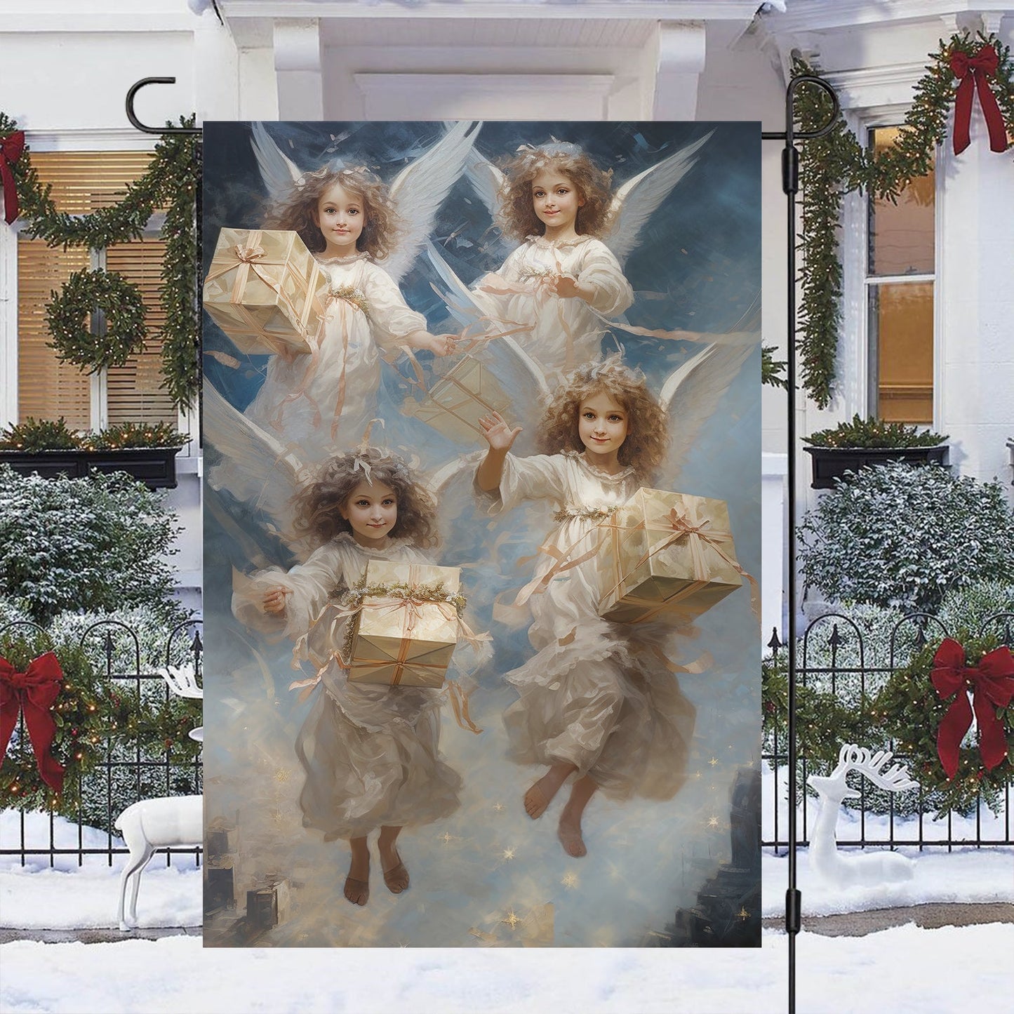 Angelic Messengers Of Festive Joy Christmas, Angel Xmas Garden Flag & House Flag Gift