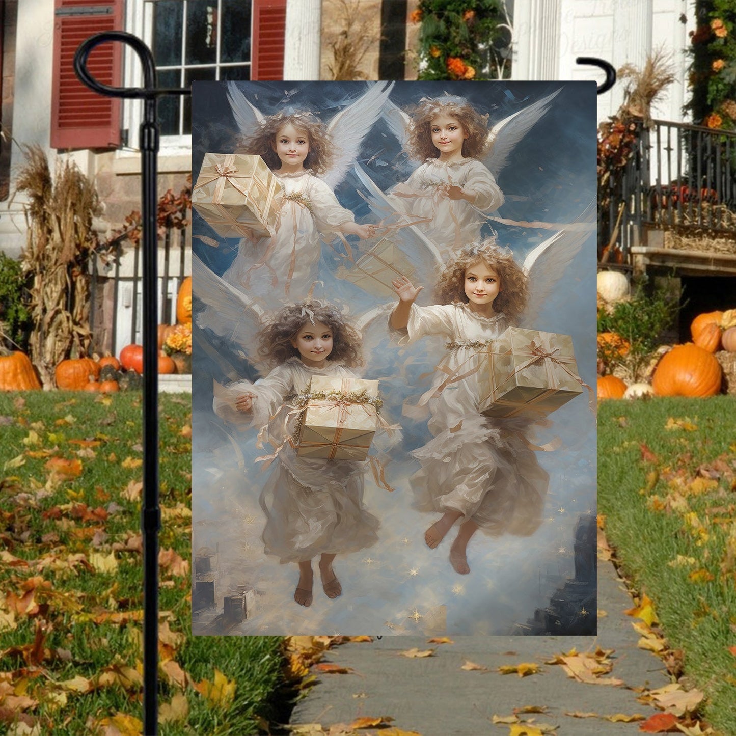 Angelic Messengers Of Festive Joy Christmas, Angel Xmas Garden Flag & House Flag Gift