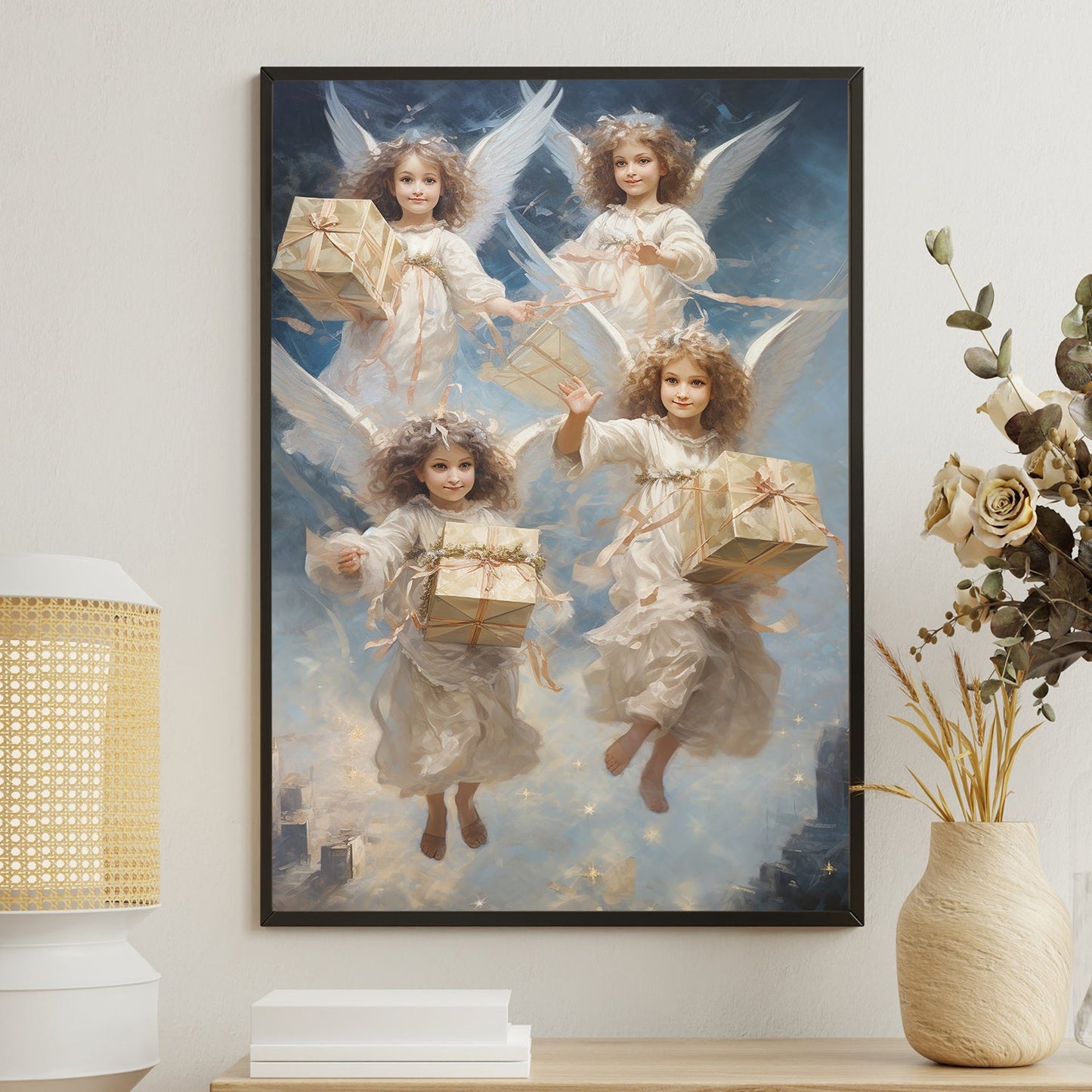 Angelic Deliverance Gifts from the Heavens, Christmas Canvas Painting, Xmas Wall Art Decor - Christmas Poster Gift For Angel Lovers