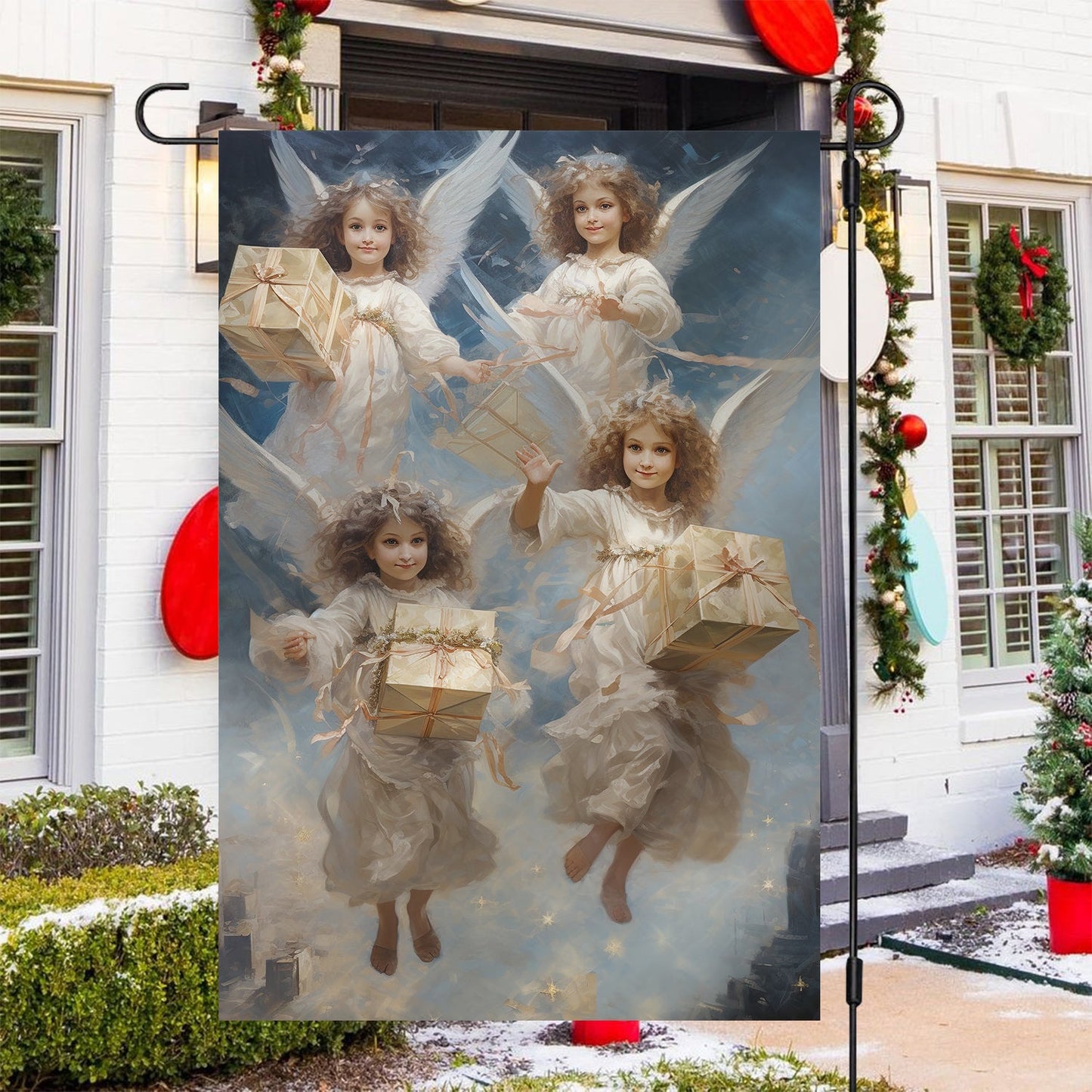 Angelic Messengers Of Festive Joy Christmas, Angel Xmas Garden Flag & House Flag Gift