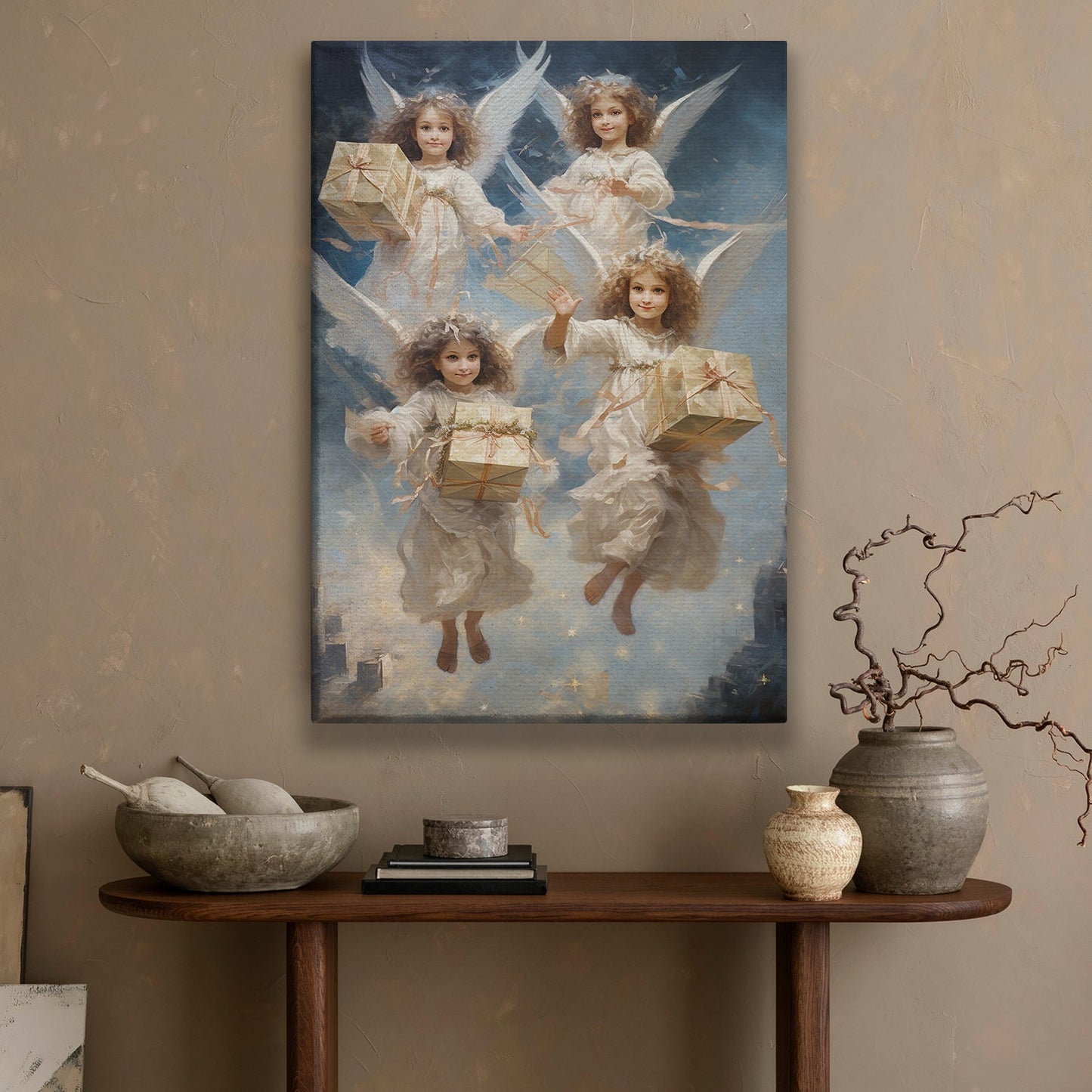 Angelic Deliverance Gifts from the Heavens, Christmas Canvas Painting, Xmas Wall Art Decor - Christmas Poster Gift For Angel Lovers