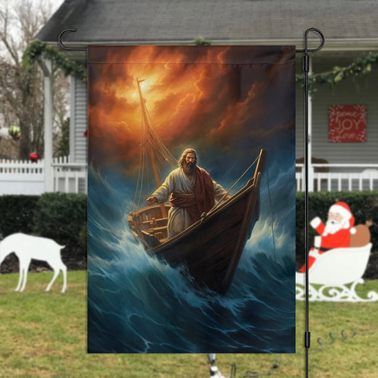 Jesus Through The Storm Christmas, Jesus Xmas Garden Flag & House Flag Gift