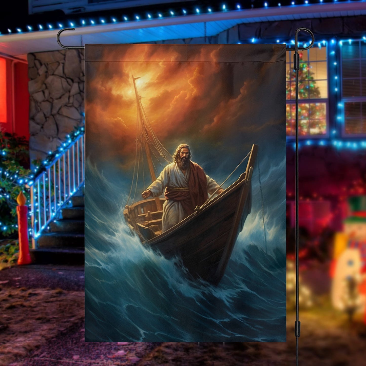 Jesus Through The Storm Christmas, Jesus Xmas Garden Flag & House Flag Gift