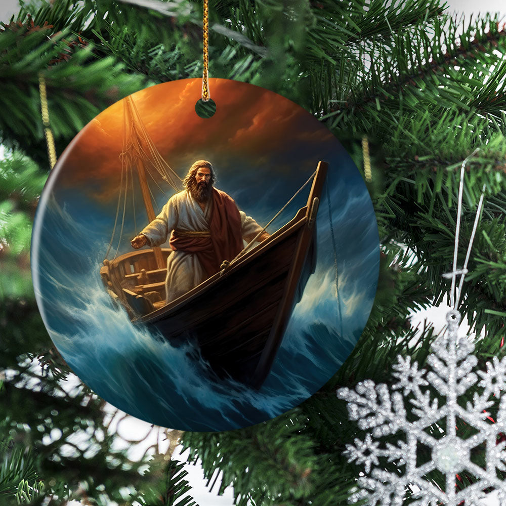 Sailing Through the Tempest A Beacon of Hope, Jesus Circle Ceramic Ornament Christmas Gift