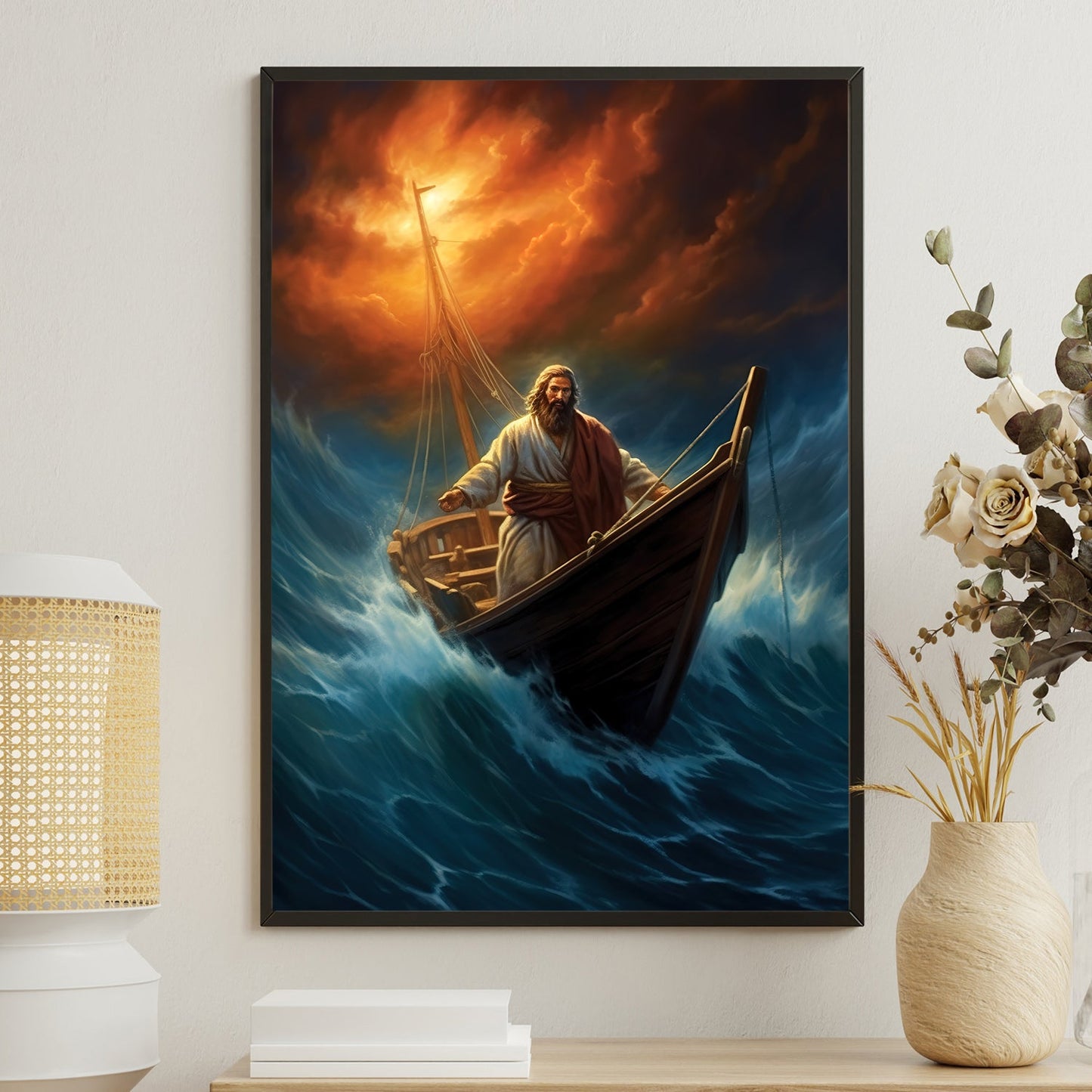 Sailing Through the Tempest A Beacon of Hope, Christmas Canvas Painting, Xmas Wall Art Decor - Christmas Poster Gift