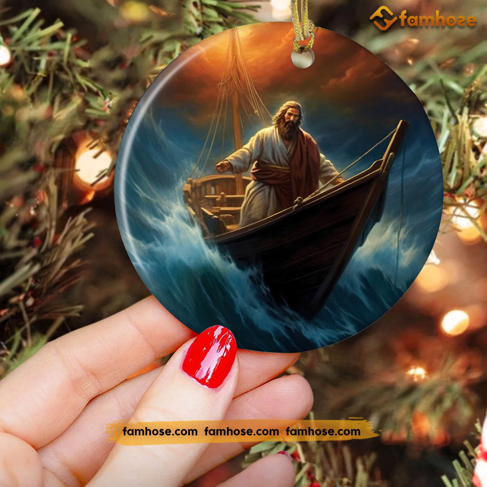 Sailing Through the Tempest A Beacon of Hope, Jesus Circle Ceramic Ornament Christmas Gift