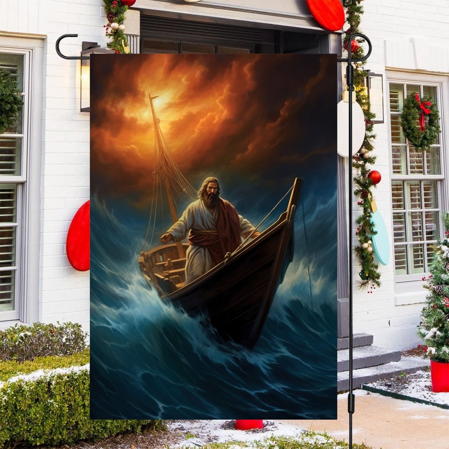 Jesus Through The Storm Christmas, Jesus Xmas Garden Flag & House Flag Gift